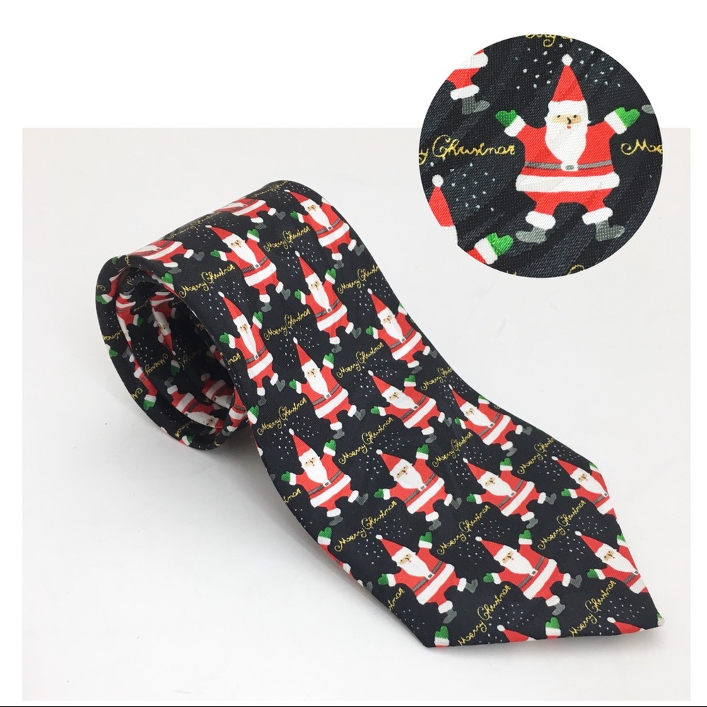 Fratello Christmas Santa Print Silk Hand Made Tie